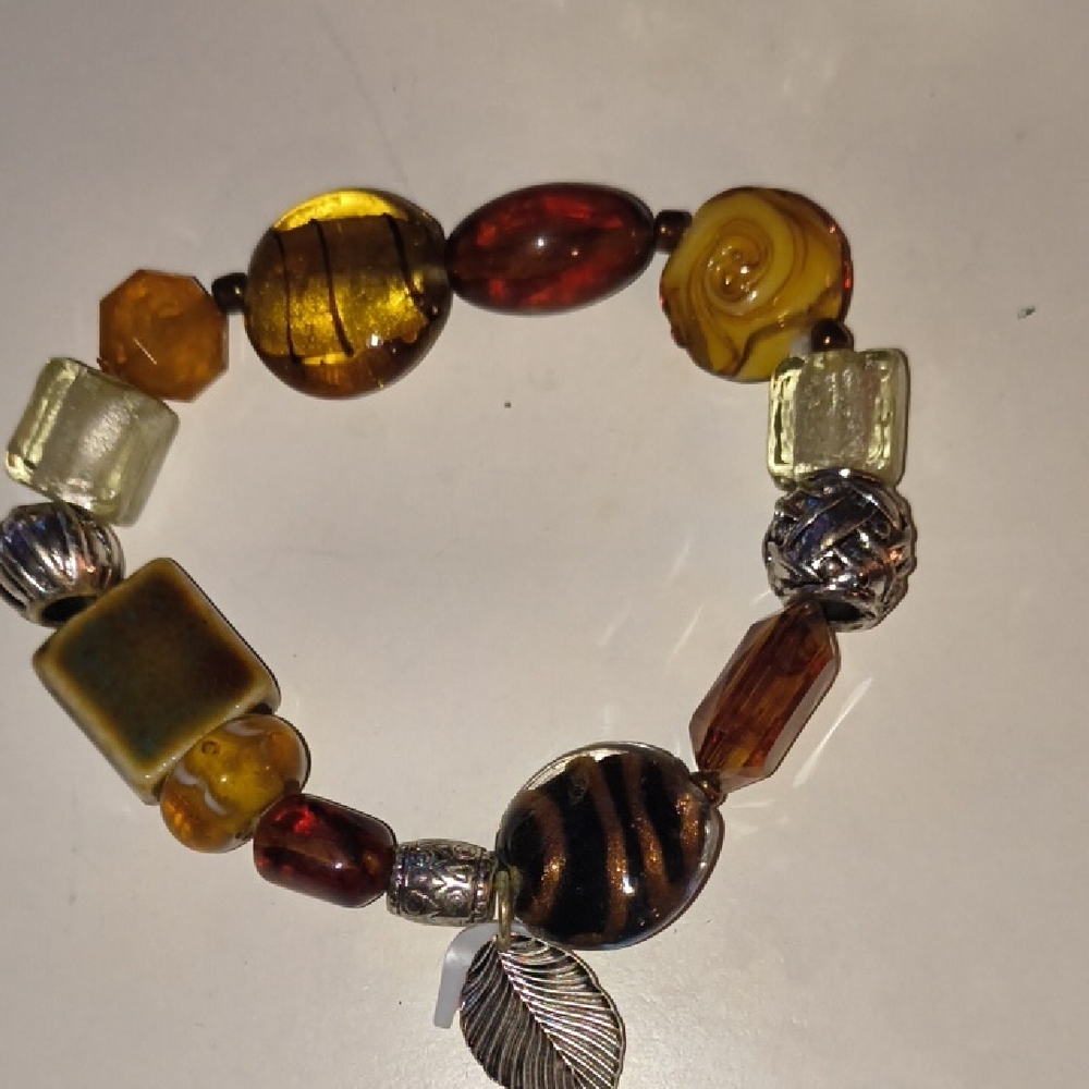Avon Amber and Gold Beaded Bracelet